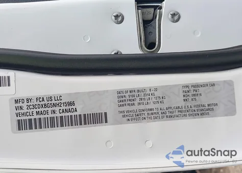 2022 Dodge Charger Sxt Rwd из США, поврежденный, VIN 2C3CDXBG5NH215966